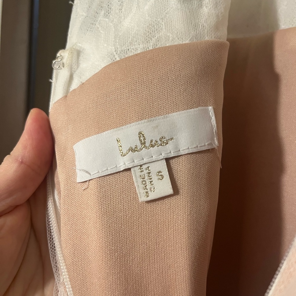 Lulu's White and Pink Lace Dress - Picture 4 of 6